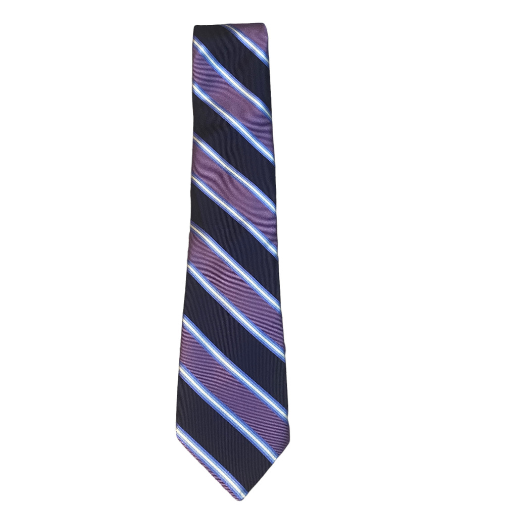 Brooks Brothers Irregular Purple Navy Blue Striped All Silk Formal Tie Mens 58 L